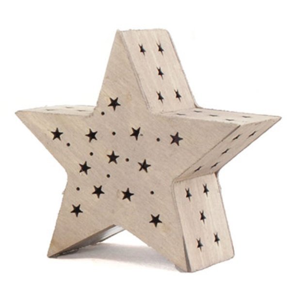 Χριστουγεννιάτικο Ξύλινο Διακοσμητικό Αστέρι Φωτιζόμενο, Γκρι (12cm)